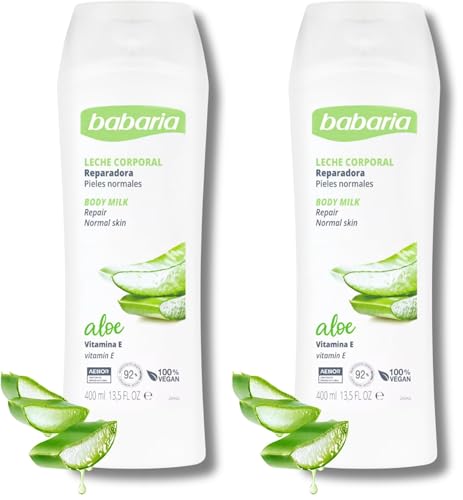Babaria - Body Milk Con Aloe Vera | Crema Corporal Hidratante Pieles Secas | Crema Hidratante Corporal 400ml | Crema Cuerpo Hidratante 24h | Crema Cuerpo (Paquete de 2)