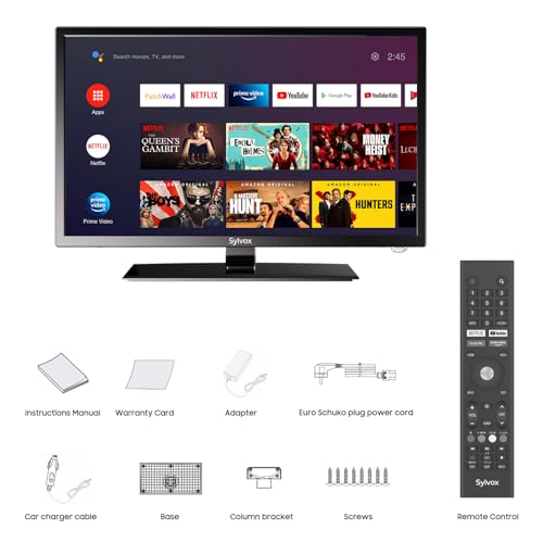 SYLVOX 27 inch Small Smart TV with DVD Player Built in, 1080P Android Caravan TV with Google Play, Voice Assistant, HiFi Speaker, DVB-T2/C/S2, Seismic Design 12V TV for Motorhomes, Caravans, Campervan SYLVOX 27 inch Small Smart TV with DVD Player Built in, 1080P Android Caravan TV with Google Play, Voice Assistant, HiFi Speaker, DVB-T2/C/S2, Seismic Design 12V TV for Motorhomes, Caravans, Campervan
