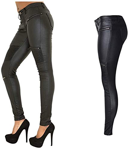 PU Leather Pants for Women Sexy Tight Stretchy Rider Leggings Black Faux Leather Pants for Women Pleather Pants Leggings with Zipper US 14 - Thumbnail 3
