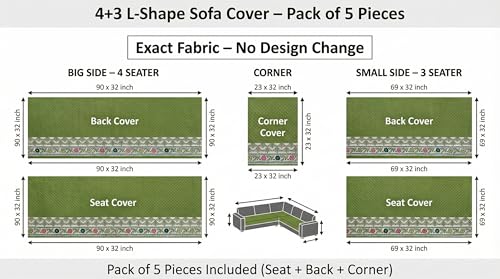 Image of Velvet L Shape 4+3 (7 Seater) Sofa Cover Fully Covered | Anti Skid Non Slip | Plain Green | Washable Furniture Protector