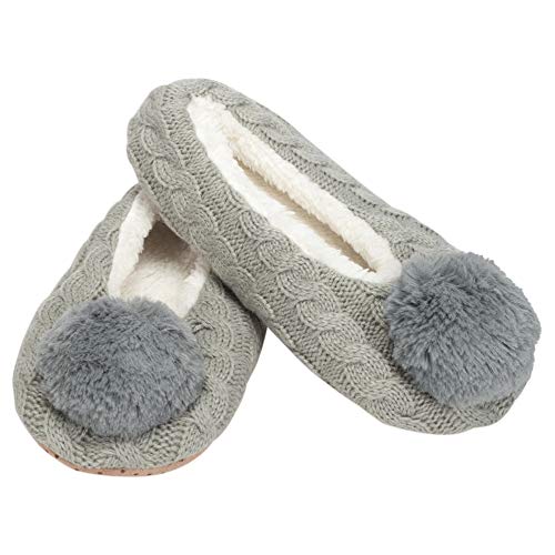 Elanze Designs Ballerina Knit Pom Womens Plush Lined Cozy Non Slip Indoor Soft Slipper