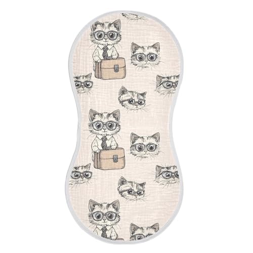vvfelixl Cartoon Kitten with Glasses Burp Cloths for Baby Boy Girls Baby Washcloths Burp Rags 1 Pack - Main Image