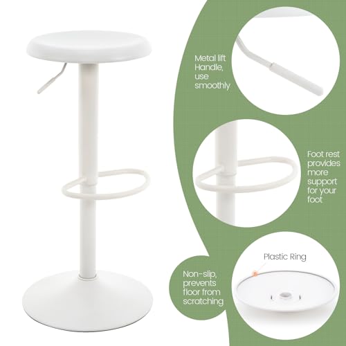 Image of Brage Living Adjustable Bar Stools Set of 2, Swivel Round Metal Airlift Barstools, Backless Counter Height Bar Chairs for Kitchen Dining Room Pub Cafe (White)