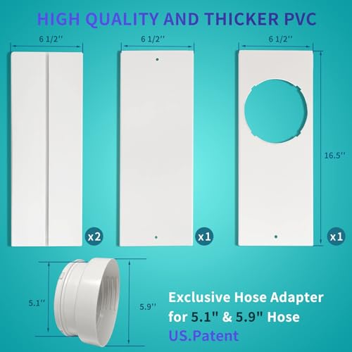 Image of Portable AC Window Vent Kit - Complete Air Conditioner Window Kit, Adjustable PVC Window Seal Kit Panels Up to 60 Inches, for Universal Thread AC Exhaust Hose of 5.1 inch and 5.9 inch Diameter
