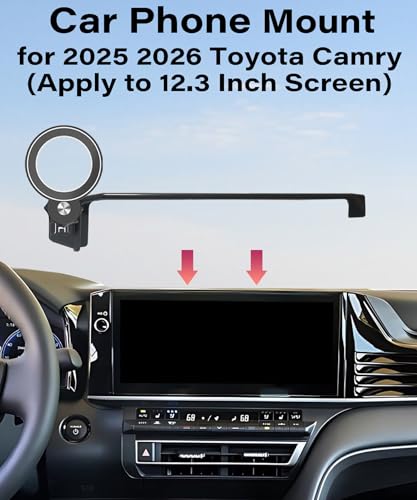 Image of Car Phone Holder for 2025 2026 Toyota Camry 12.3 inch Screen Accessories | MagSafe Strong Magnetic Clip-On Cell Phone Mount, 360 Rotatable Hands-Free Holder, Not Block Air Vents