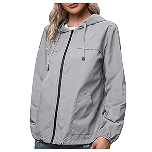 Women Casual Solid Lightweight Hooded Raincoat Windbreaker Jacket Woman’s Rain Jacket with Hood