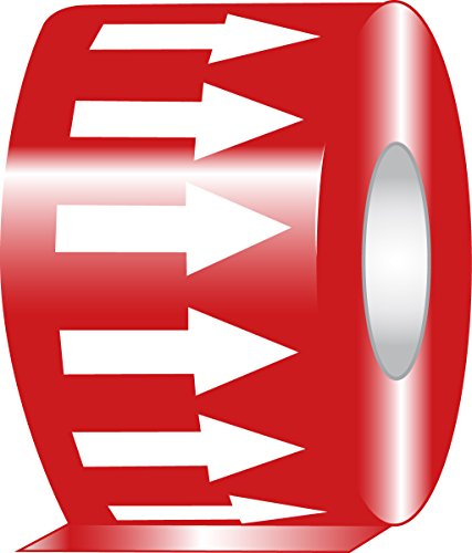 Image of Accuform RAW254RDWT Adhesive Vinyl Directional Flow Arrow Tape, 2 inch Width x 54' Length x 0.006 inch Thickness, White /Red