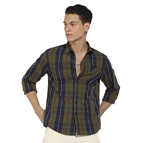 Image of CAHOOT Men's Button Up Regular Fit Shirt for Casual Wear | Regular Sleeve | Spread Collar | Button Closure | Shirts Crafted with Comfort Fit for Everyday Wear