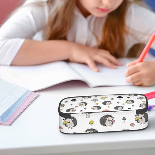 Image of Hedgehog Pencil Bag Yellow Gray Pink Mushrooms Cute Animal Big Capacity Pencil Case Pencil Pouch Pen Bag School Students Boy Girl