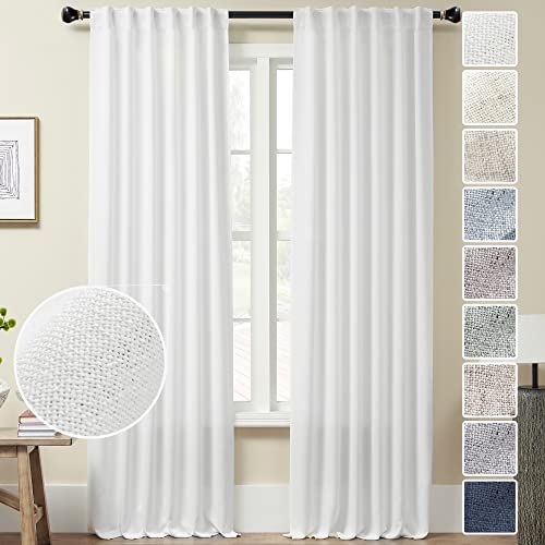 White Linen Back Tab Curtains 108 Inches Long 2 Panels for Living Room Farmhouse Boho Light Filtering Extra Long Semi Sheer Linen Curtains 108 Inch Length Modern Aesthetic Elegant Window Drapes 9Ft