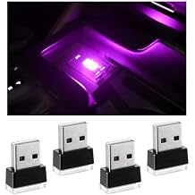 4 PCS USB LED Car Interior Atmosphere Lamp, Portable Plug-in 5V USB Car LED Interior Lighting Night Lamp, Mini USB Ambient Lighting Decor for Home Car Laptop Keyboard Purple