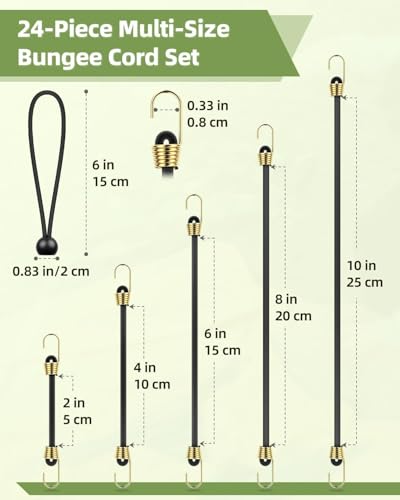 Vibit 24 Pcs Bungee Cords with Hooks, 2\"-10\" Stretchy Mini Bungee Straps with Hooks, Heavy Duty Compact Shock Cords, Flexible Tie-Down Straps for Outdoor, Cargo & Household Applications