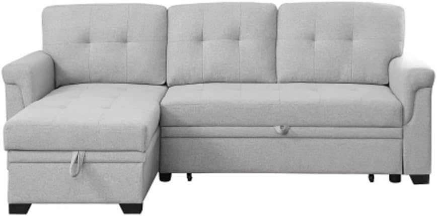 Helston 2-Piece Reversible Sectional Sofa with Storage Chaise in Light Gray Linen