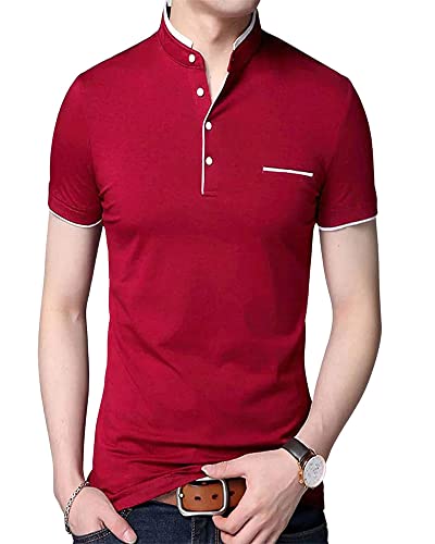 Image of Cotton Mandarian Collar T-Shirt for Men Pack of 1 (Size-S, M, L, XL, XXL)