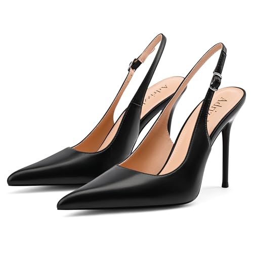 Image of Adrizzlein Slingback Heels for Women Stiletto High Heels Pumps | 4 inch Slingback Heels,Pointed Toe Heels,Closed Toe Heels,Sexy Elegant Wedding Shoes