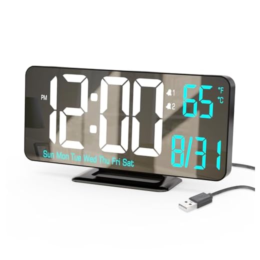 KOSUMOSU Digital Alarm Clock 6.7in Black Clock for Bedroom, Dual Alarm, Date, Seconds,Day of Week,12/24h,Dimming, Temp, Desk Clock, LED Clock for Living Room, Calendar Digital Clock Large Display