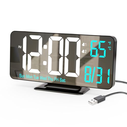 Image of KOSUMOSU Digital Alarm Clock 6.7in Black Clock for Bedroom, Dual Alarm, Date, Seconds,Day of Week,12 /24h,Dimming, Temp, Desk Clock, LED Clock for Living Room, Calendar Digital Clock