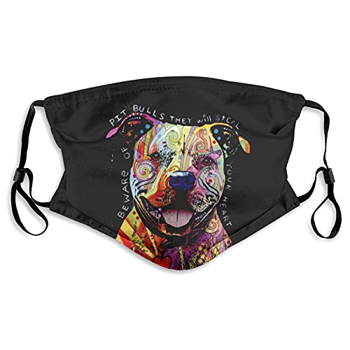 Pitbull Florecent Dog Fashion Face Mask Unisex, with 2 Filters, Washable and Reusable Outdoor Safety Face Mask, with Adjustable Ear Hook Breathable Adult Balaclava Headband. Black