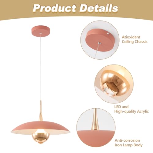 Image of Modern LED Hanging Lamp Mini Indoor Ceiling Light with Pink Shade Bedside Gold Pendant Light for Kitchen Bedroom Hallway