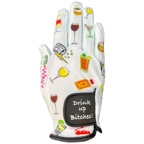 Giggle Golf Women's Golf Glove (Medium, Worn On Right Hand, Drink Up Bitches)