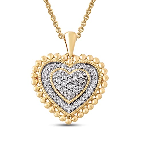 Jewelili Yellow Gold Over Sterling Silver 1/5 Cttw Natural White Round Diamonds Heart Pendant Necklace, 18" Cable Chain #TOP16
