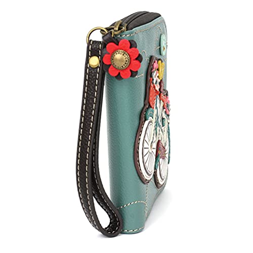 Image of CHALA Zip Around Wallet, Wristlet, 8 Credit Card Slots, Sturdy Pu Leather - Bicycle - Teal