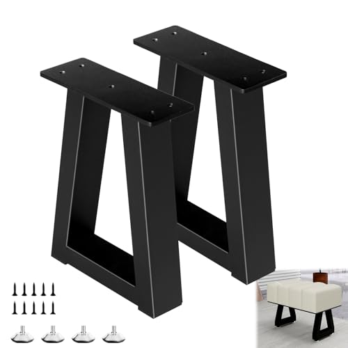 Rioychan 12 Inch Trapezoid Metal Table Legs DIY Furniture Legs for Coffee Table Bench Stool Feets Cabinet Chairs Feet Set of 2 Including Screws and Adjustable Feet Pads Black