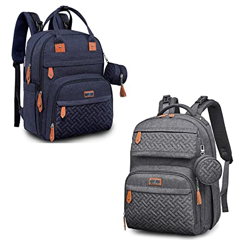 Diaper Bag Backpack, BabbleRoo Baby Nappy Changing Bags Multifunction Waterproof Travel Back Pack with Changing Pad & Stroller Straps & Pacifier Case, Unisex and Stylish( navy blue& dark gray)