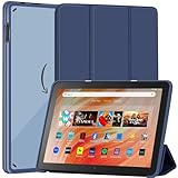 Funda delgada para tablet Amazon Kindle Fire HD 10 y 10 Plus (10.1 pulgadas 13ª/11ª generación 2023/2021), funda de piel sintética con soporte triple, parte trasera transparente, doble ángulo, carcasa con encendido y apagado automático, color azul marino