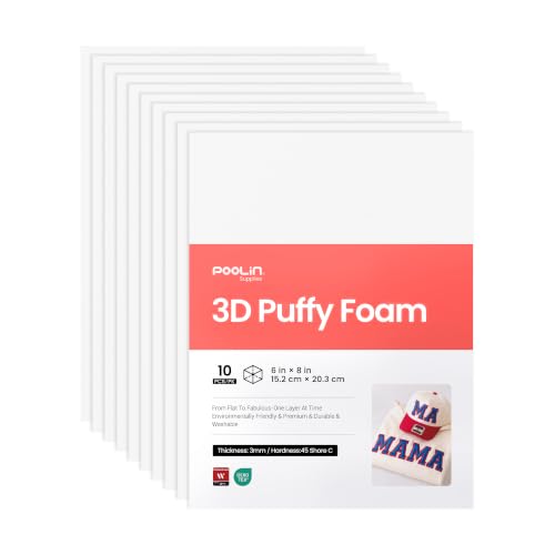 Poolin 3D Puff Embroidery Foam 3mm 6x8 Inch 10 Sheets White