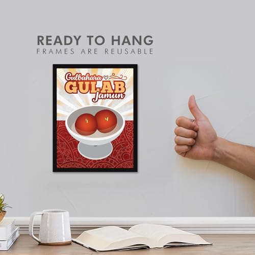 Image of Chaka Chaundh - Gulab jamun wall art poster frame Sweets Mithai shop and confectionery store wall art framed quotes decor item - Restaurant cafe food Deserts poster frame decoration items - 14 X 11 inches