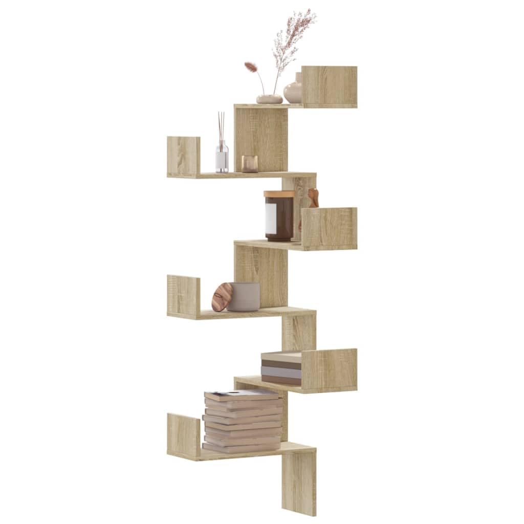 vidaXL Étagère d'angle Murale chêne Sonoma 45x45x147cm Bois ingénierie, étagère d'angle, étagère Suspendue, étagère Murale Suspendue, étagère Murale