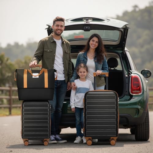 Image of LARVENDER Luggage Sets 6 Piece, Expandable Suitcases with Wheels | Suitcase Set for Women and Men|Checked Luggage|Carry On Luggage|Hardside Lightweight|Black