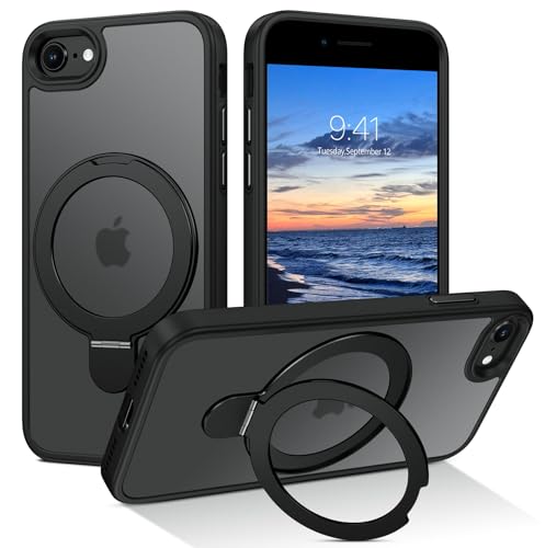 Coque anneau support iPhone SE 2022 dos mat translucide et contour noir robuste