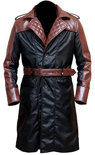 Assassins Gang Cred Black and Brown Men Trench Leather Long Coat - Main Image