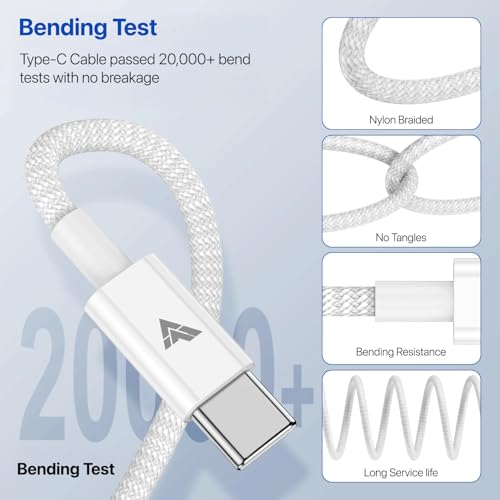 Image of DR VAKU 100w PD Braided Type C To Type C Cable 2M Fast Charging High Speed Data Transfer for iPhone, MacBook, Monitor, Laptop, iPad, Tablets, Samsung, Hp, Dell, Microsoft,Lenovo Type C Devices-White
