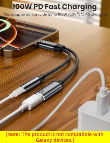 Image of Verilux 2 in 1 Multi USB C Splitter with PD 100W USB C Charging & 3.5mm