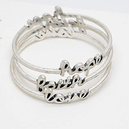 Jewelry Antique Silver Plated FAITH HOPE LOVE Bracelet Adult Triple Twist Bangle for Women4