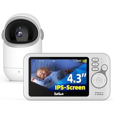 TakTark Babá Eletronica Câmera, 4.3" Monitores de Câmara de Vídeo, Pan & Tilt, 2 Way Audio, Visão Nocturna, Zoom Digital, Decoração Sonora VOX, Ideal para Novos Pais