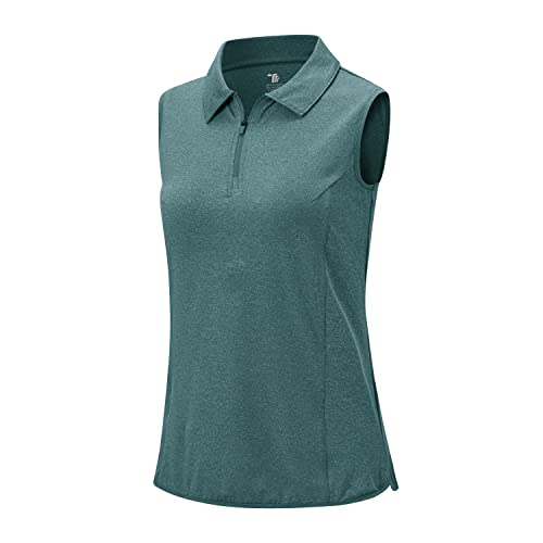 Rdruko Womens Sleeveless Polo Shirt Breathable 1/4 Zip Running Sports Gym Top Summer Quick Dry Casual Golf Tennis Work T Shirts Jeans Blue L