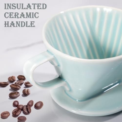 Image of Pour Over Coffee Dripper, Ceramic Pour Over Coffee Maker, Green | 3 Holes Flat Bottom, Easy Manual Brew Maker, Porcelain Slow Filter Cone for Travel, Camping, Office, Home