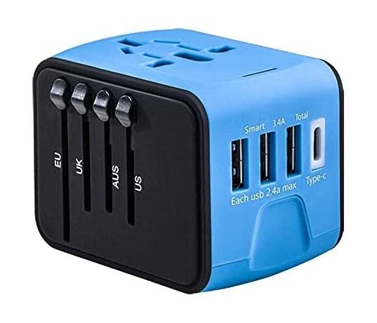Adaptador de Corriente Universal en Todo el Mundo con 3 USB + 1 Tipo C Adaptador Europeo Enchufes en Todo el Mundo Cargador de Viaje para Europa, Reino Unido, EE. UU., AU, Asia