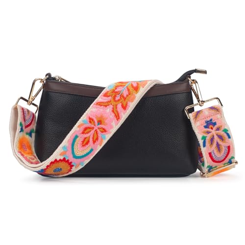 Image of Embroidery Flower Purse Straps Replacement Crossbody for Handbag, 2 Inch Wide Adjustable Guitar Bag Strap