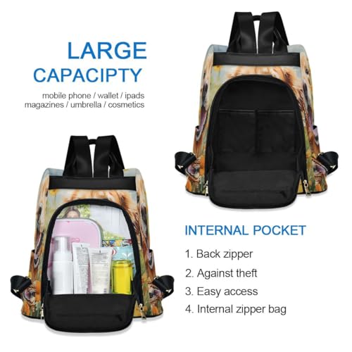 Image of ALAZA Cute Golden Retriever in Flower Field Trips Hiking Camping Rucksack Pack for Women