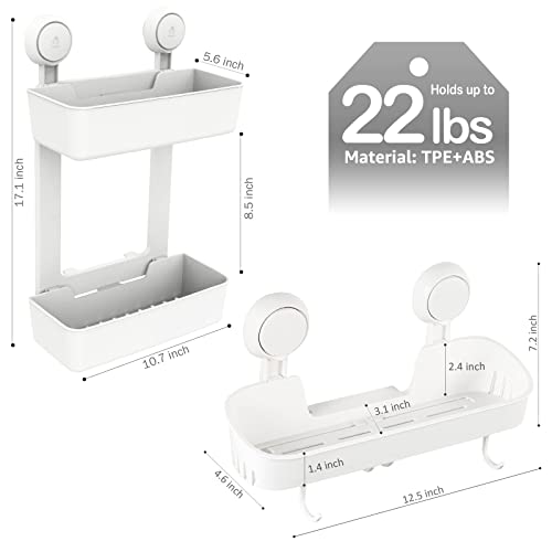 Leverloc Shower Caddy Double Layer Suction Cup Shower Caddy With 4 Hooks One Second Installation Shower Organizer Waterproof & Oil-Proof Draining Bathroom Shelves No Drilling #TOP1