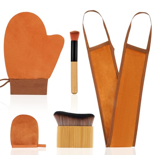DEBETOOL 5 in 1 Self Tanner Mitt Applicator Kit - Professional Self Tanning Mitt & Back Applicator Includes Face Tanner Mitt & Body Brush for Streak-Free Palm-Free Tan