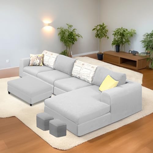 Image of Koza RHS 8 Seater L Shape Sofa Set with Center Table for Living Room (Grey Fabric) Premium Fabric Sofa