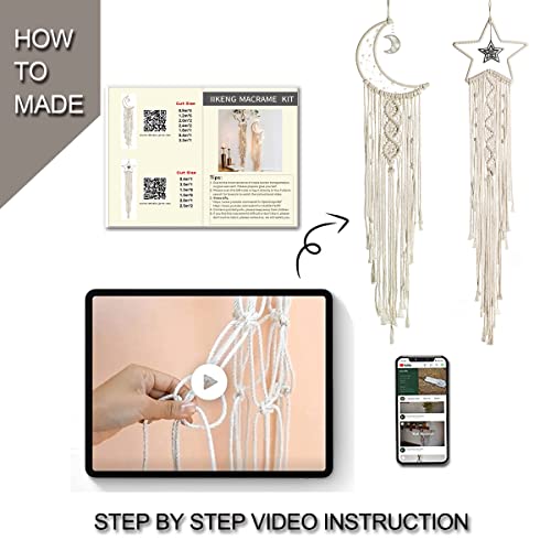Moon+Star Macrame Kit, 2 In 1 Macrame Kits For Adults Beginners, Includes Macrame Cord And Instruction With Video, Macrame Wall Hanging Supplies, Craft Kits For Adults Diy Dream Catcher Kit #TOP3