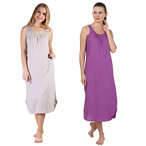 Image of BLAZON Women's Cotton Hosiery Solid Maxi Nighty Slip (Pack of 2) Available Sizes: S, M, L, XL, 2XL, 3XL, 4XL, 5XL