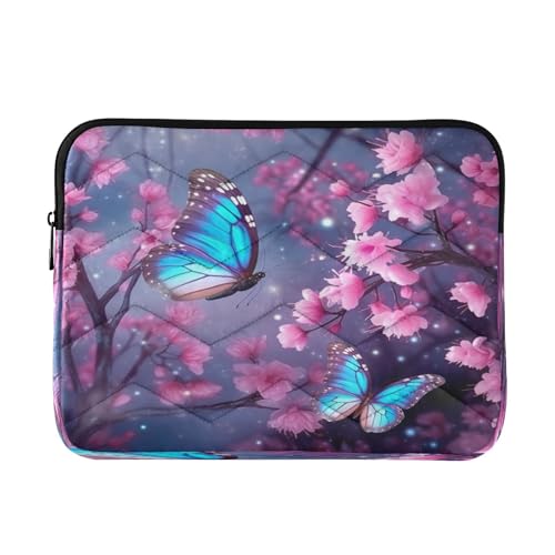Funda para portátil con diseño de mariposa floral rosa 13-14 pulgadas